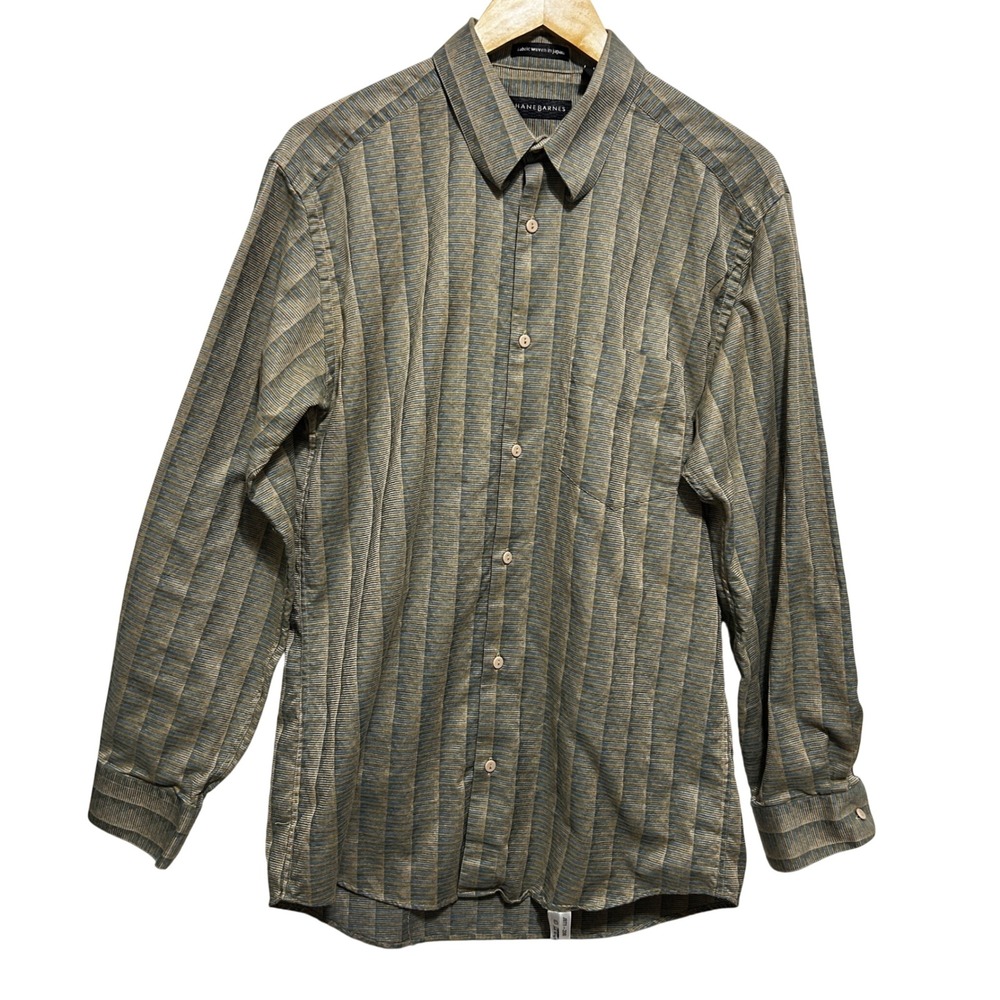Vintage Jhane Barnes Mens Shirt M Earthy Abstract Geometric Japanese Fabric 90s
